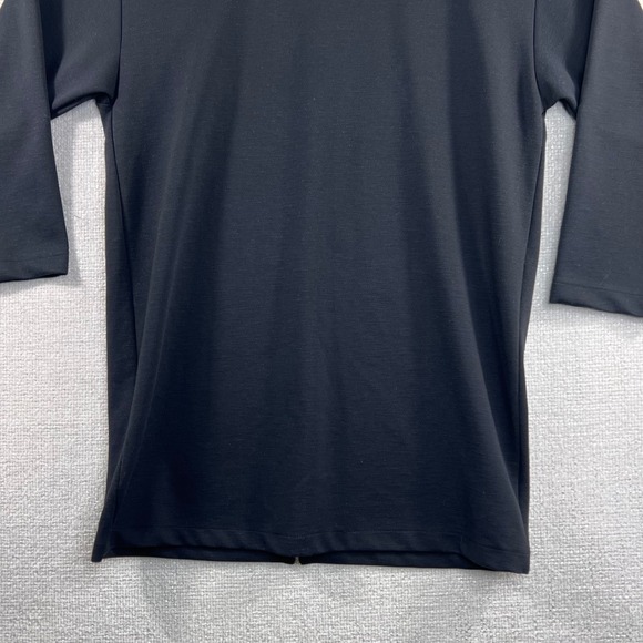 ZARA Black Shift Dress 3/4 Sleeve Crew Neck Back Zip Stretch USA L - Picture 3 of 10